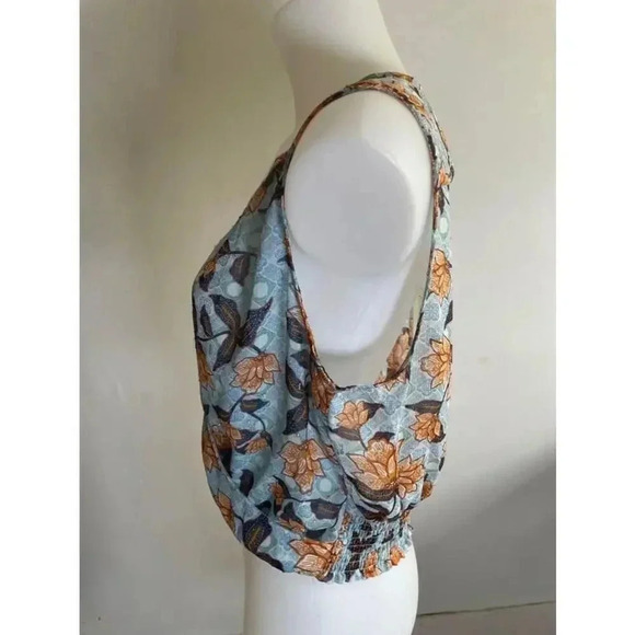 NWT Rachel Zoe Blue Floral Wrap Top Size M Lotus Gold Thread 0159 - Picture 4 of 10